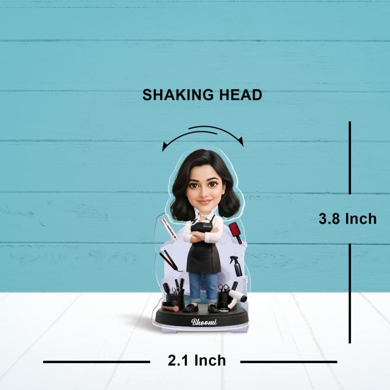 Personalized Hairstylist Bobblehead Caricature Custom with Photo Salon Decoration Items Best Gift for Salon Opening Battery Powered Moving Head Feature
